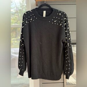 Black Sweater with Pearl Beading